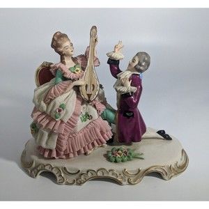 Wessel Frankenthal Germany Antique Porcelain Victorian Courting Couple Mandolin